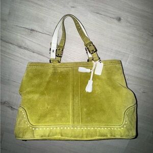 Y2K Vintage Coach Olive Green Suede Carry-All Tote Bag